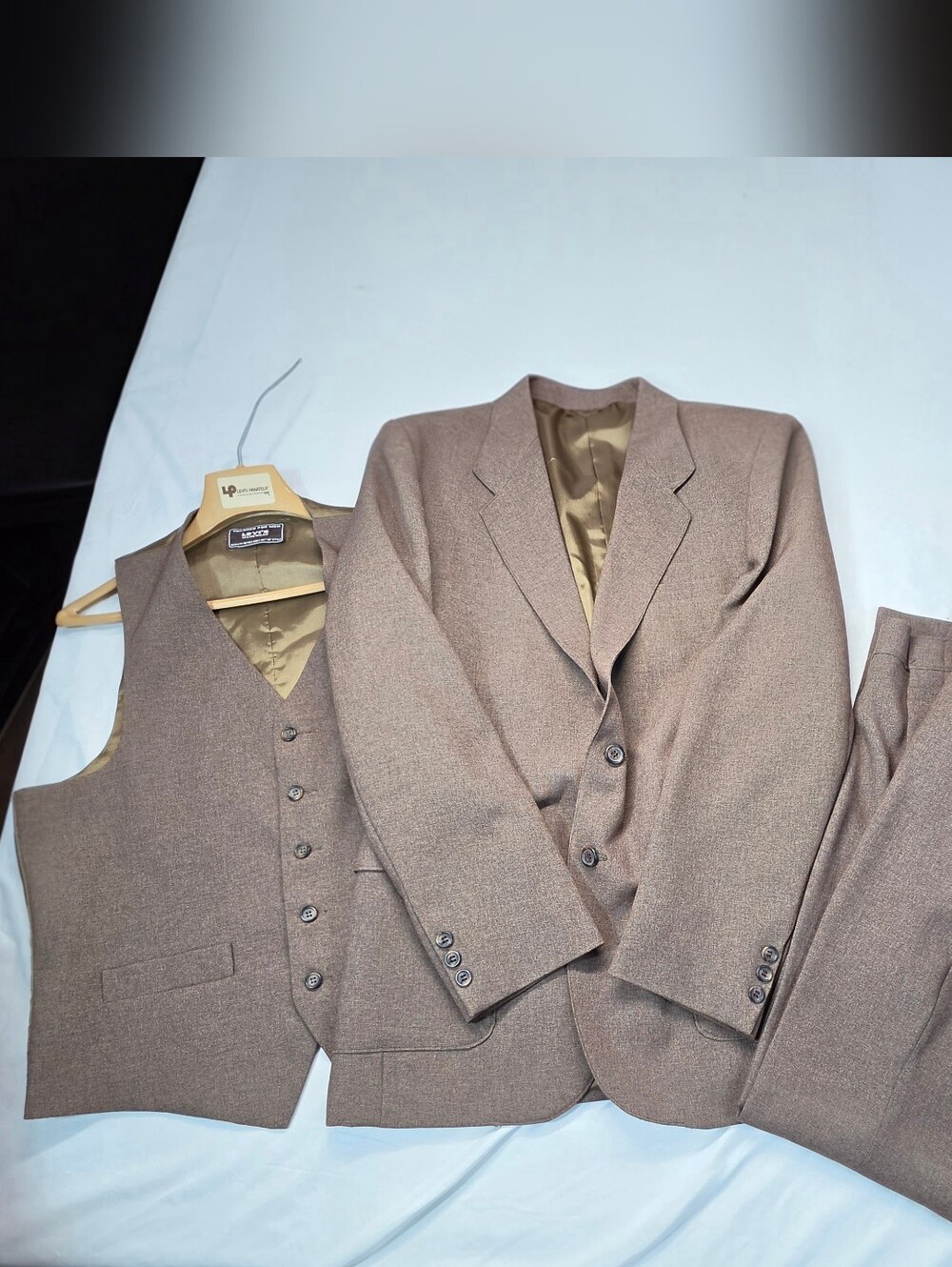 VTG 70s Levis Action Suit 3 Piece Set Brown Tweed Sta-Prest Flare Trousers 42R